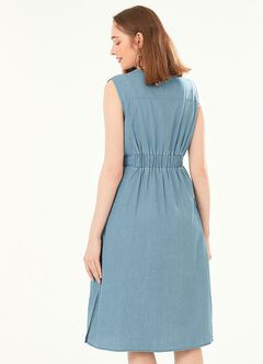 Button-through S/L Maternity & Nursing Dress, , hi-res