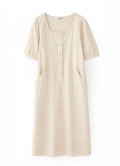 Buttoned Square Neck Maternity & Nursing Short Sleeve Dress, Cream, hi-res