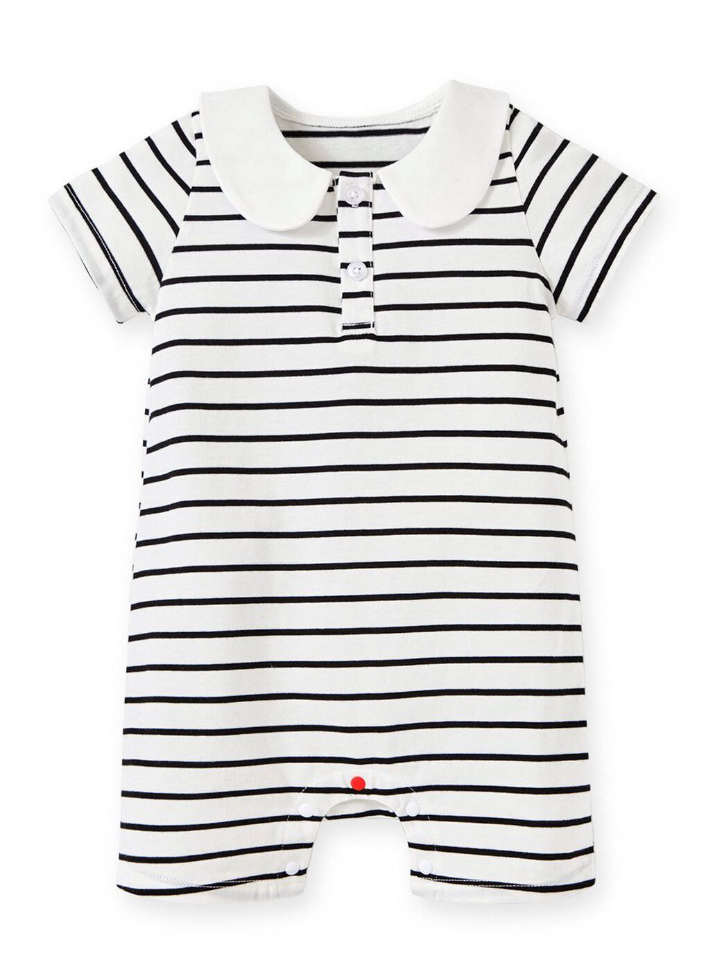 Striped Baby Polo Romper, White, hi-res image number 0