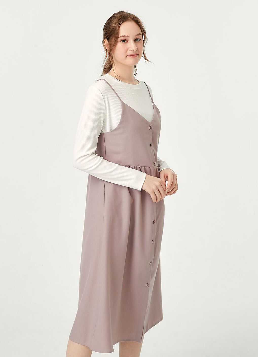 Button-Front Maternity & Nursing Dress, Mauve, hi-res image number 2