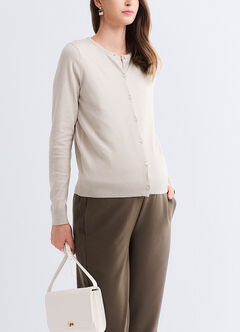 Knitted Crew Neck Maternity & Nursing Cardigan, Cream, hi-res