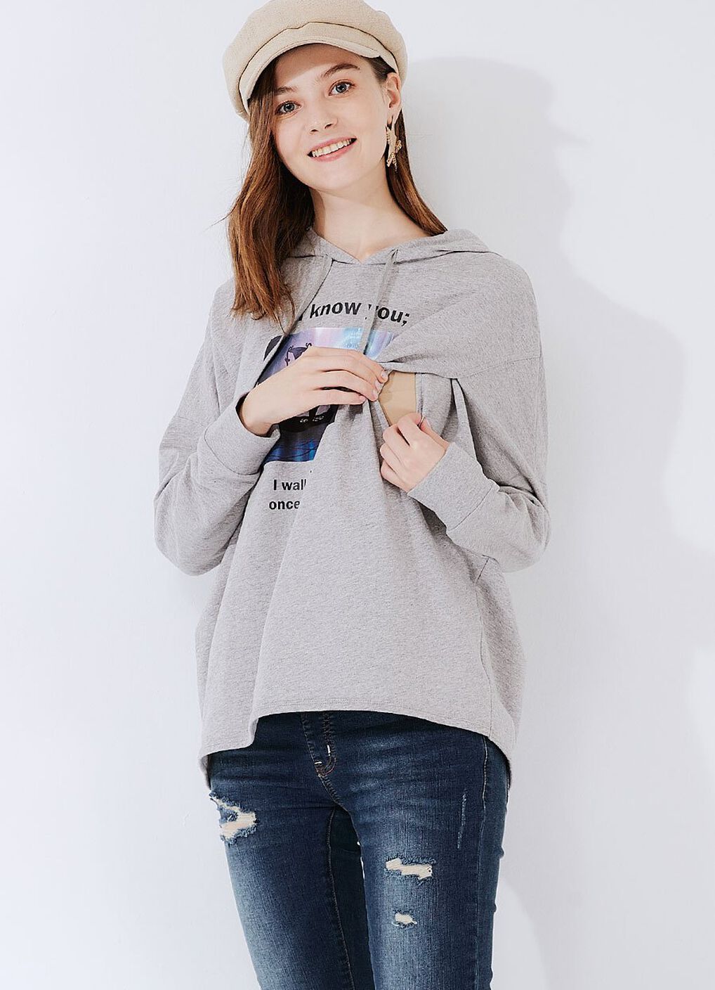 Disney Princess Maternity & Nursing Hoodie, Silver, hi-res image number 1