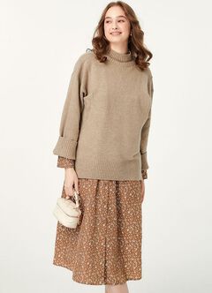 Floral Print V-Neck Maternity & Nursing Dress, Brown, hi-res