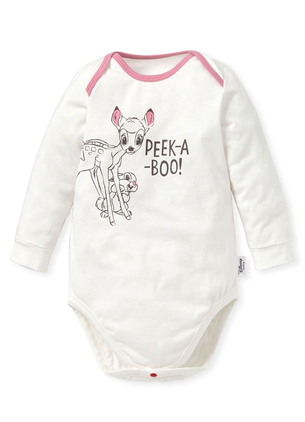 Baby Disney Cotton Long Sleeve Bodysuit, Cream, hi-res image number 0