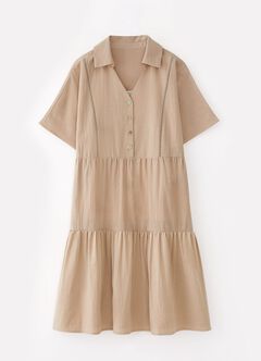 Cotton Maternity & Nursing Short Sleeve Tiered Dress, Khaki, hi-res