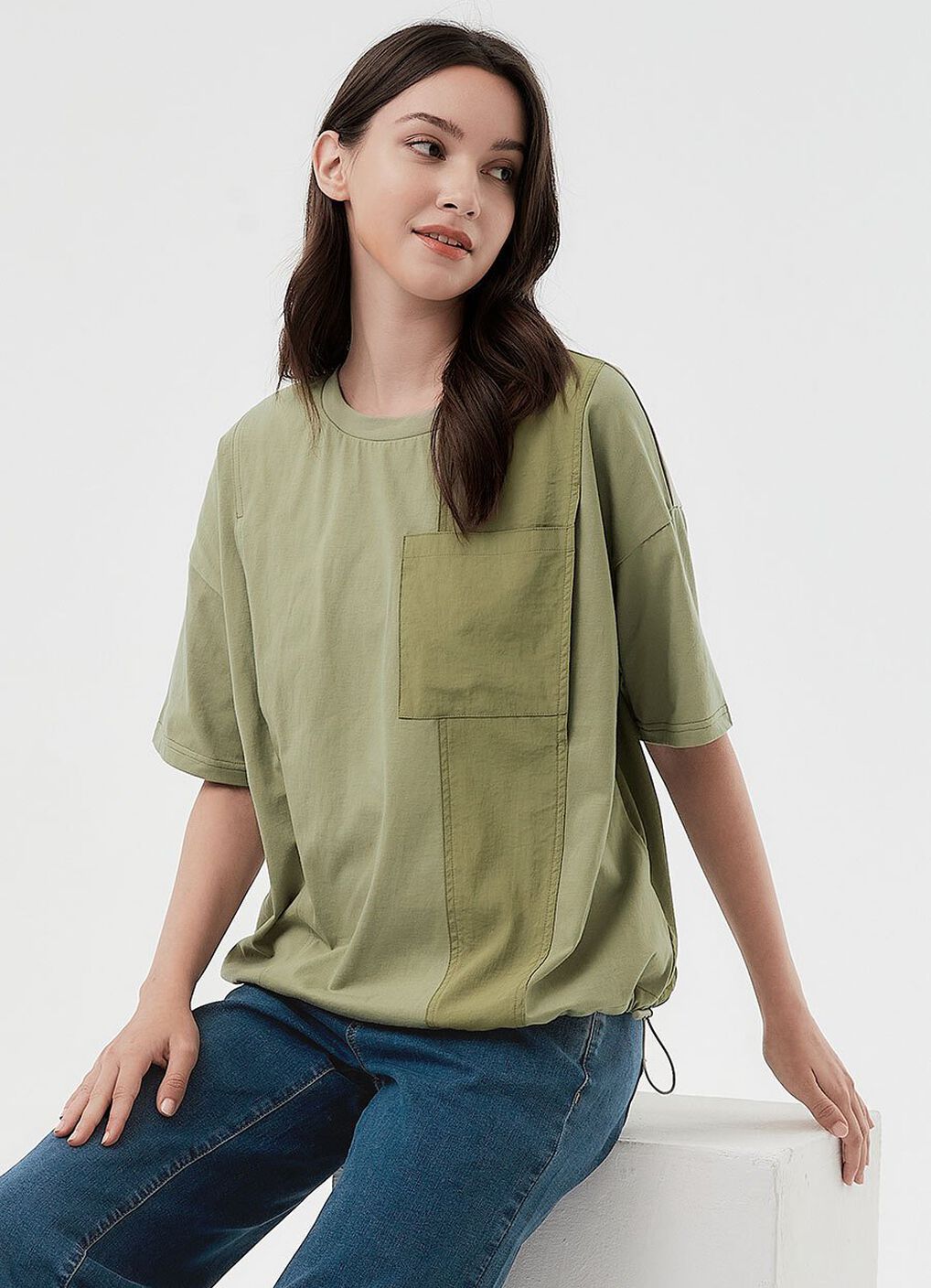 Blend Short Sleeve Maternity & Nursing Top, Olive, hi-res image number 0