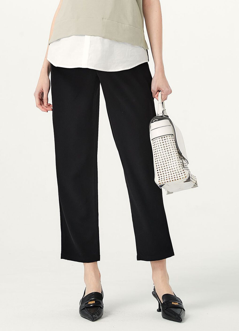 Cropped Maternity Slim Pants, Black, hi-res image number 0