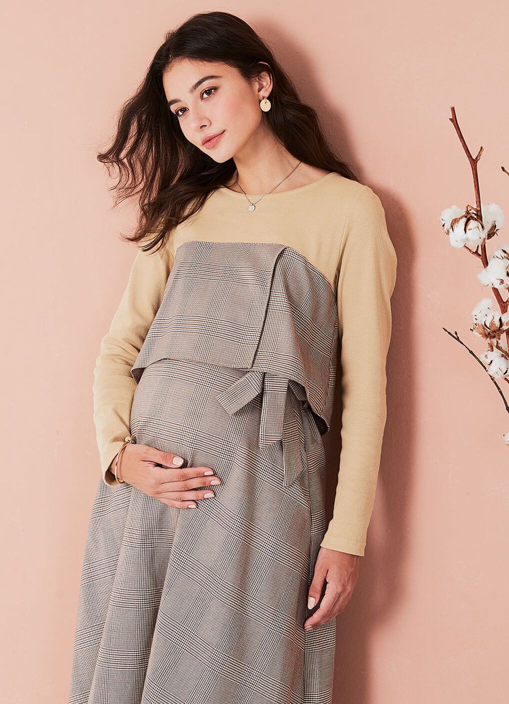 Splicing Maternity & Nursing Dress, Khaki, hi-res image number 0