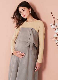 Splicing Maternity & Nursing Dress, Khaki, hi-res