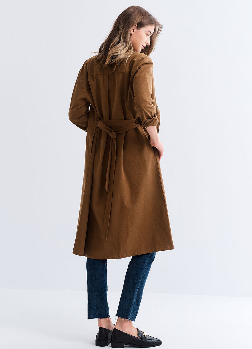 Elegant Belted Maternity & Nursing Shirt Dress, Brown, hi-res image number 5
