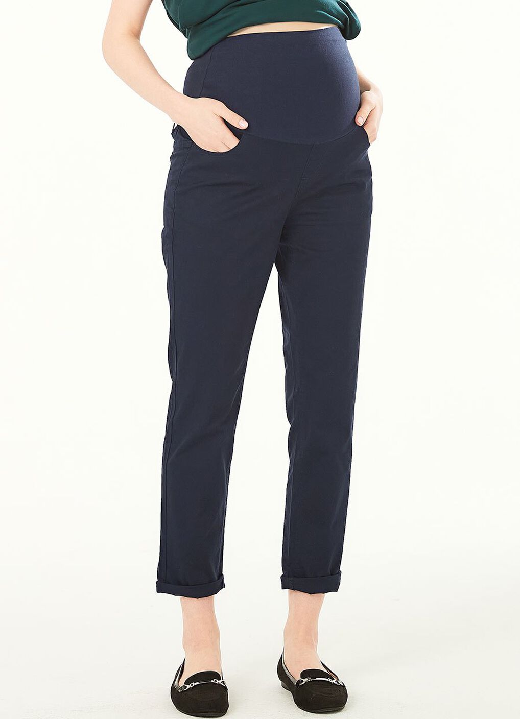 Cotton Maternity Slim Pants, Navy, hi-res image number 1