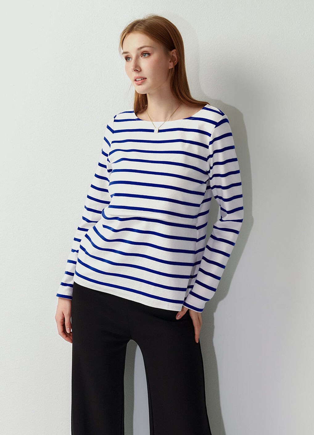 Striped Boat Neck Maternity & Nursing Top, , hi-res image number 2