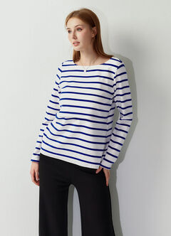 Striped Boat Neck Maternity & Nursing Top, , hi-res
