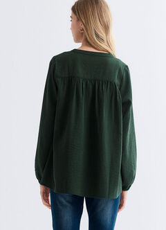 Pleated V-Neck Maternity & Nursing Top, Dark Green, hi-res