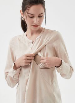 Half Button Round Neck Maternity & Nursing Long Top, , hi-res