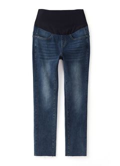 Raw Hem Maternity Slim Straight Jeans, Navy, hi-res