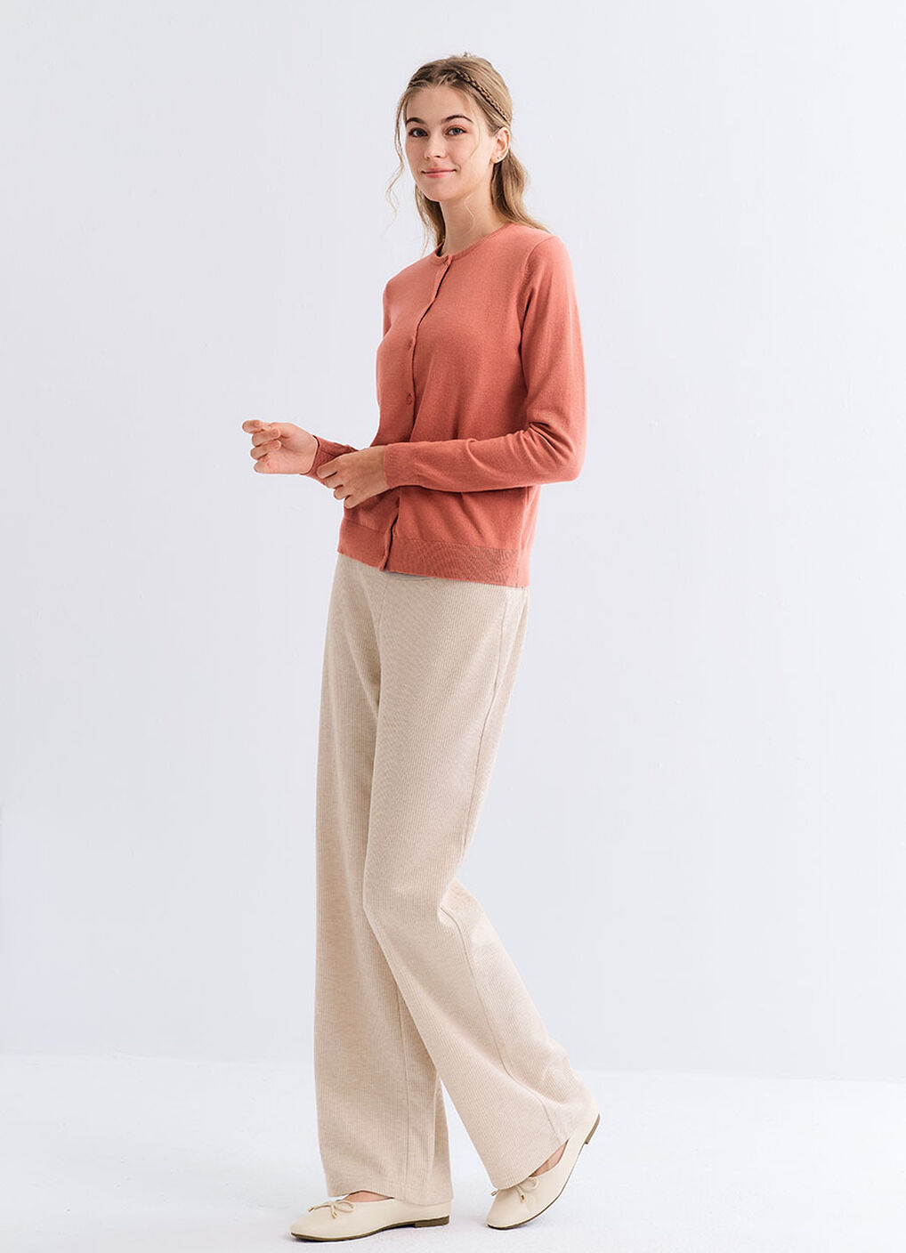 Knitted Crew Neck Maternity & Nursing Cardigan, Rose, hi-res image number 0