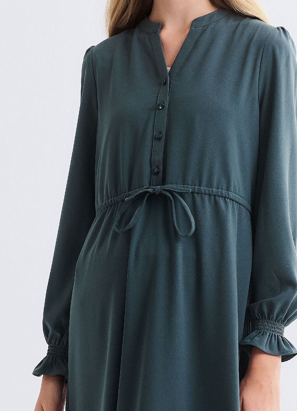 Half Placket Maternity & Nursing Dress, Teal, hi-res image number 3