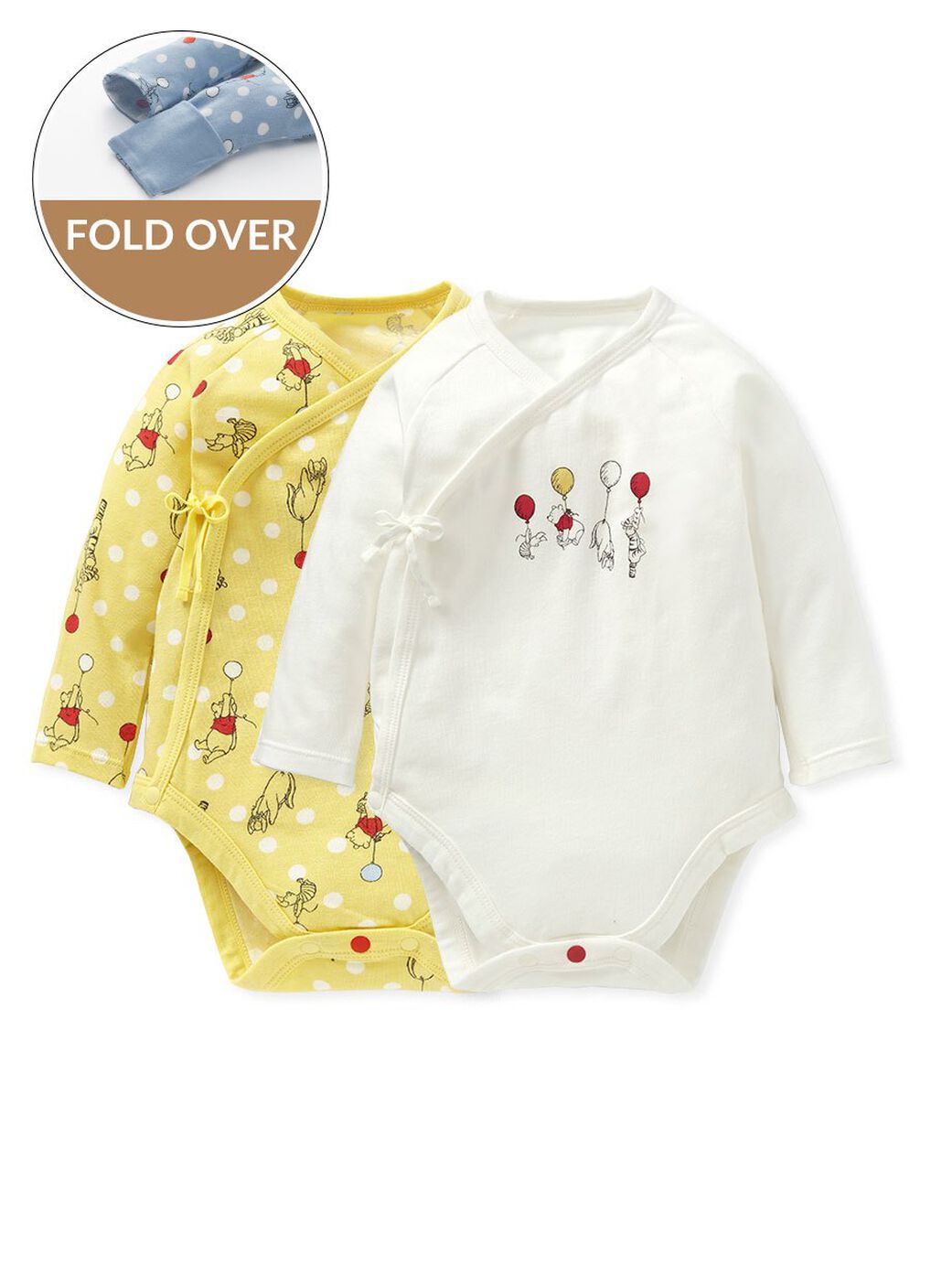 Disney Winnie The Pooh Newborn Cotton L/S Bodysuit 2 Pcs Pack, Yellow, hi-res image number 0