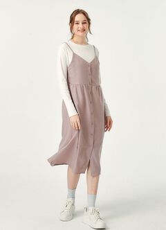 Button-Front Maternity & Nursing Dress, Mauve, hi-res
