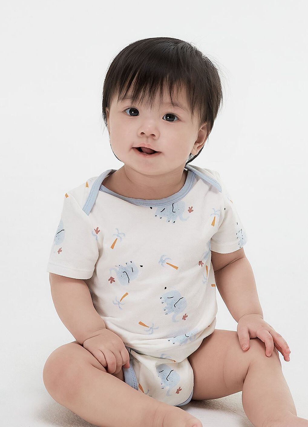 Blue Elephant Baby Cotton Short Sleeve Bodysuit 2 Pcs Pack, , hi-res image number 1