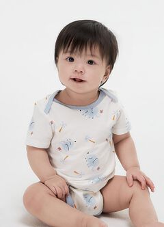 Blue Elephant Baby Cotton Short Sleeve Bodysuit 2 Pcs Pack, , hi-res