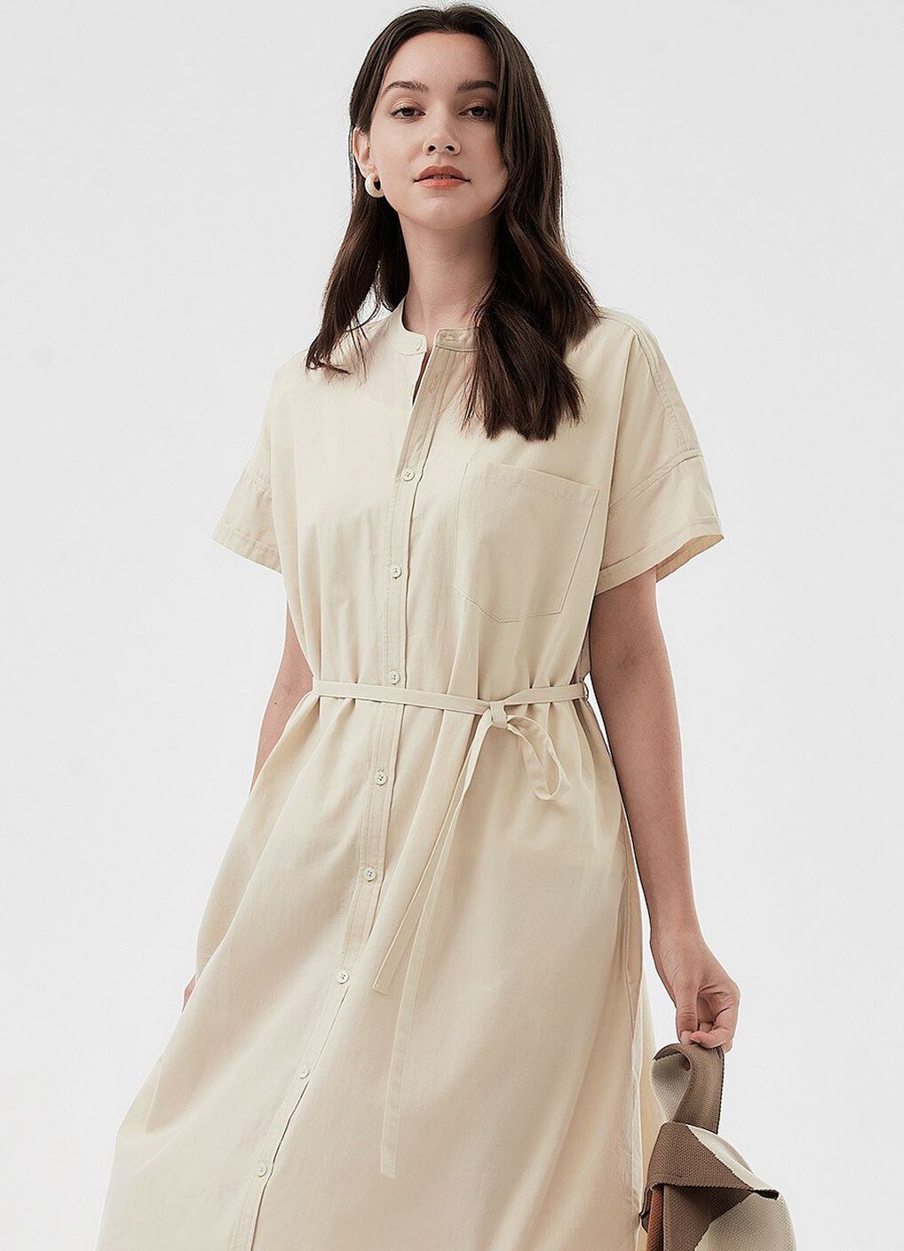 Cotton Maternity & Nursing Shirt Dress, Cream, hi-res image number 0