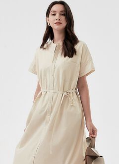 Cotton Maternity & Nursing Shirt Dress, Cream, hi-res
