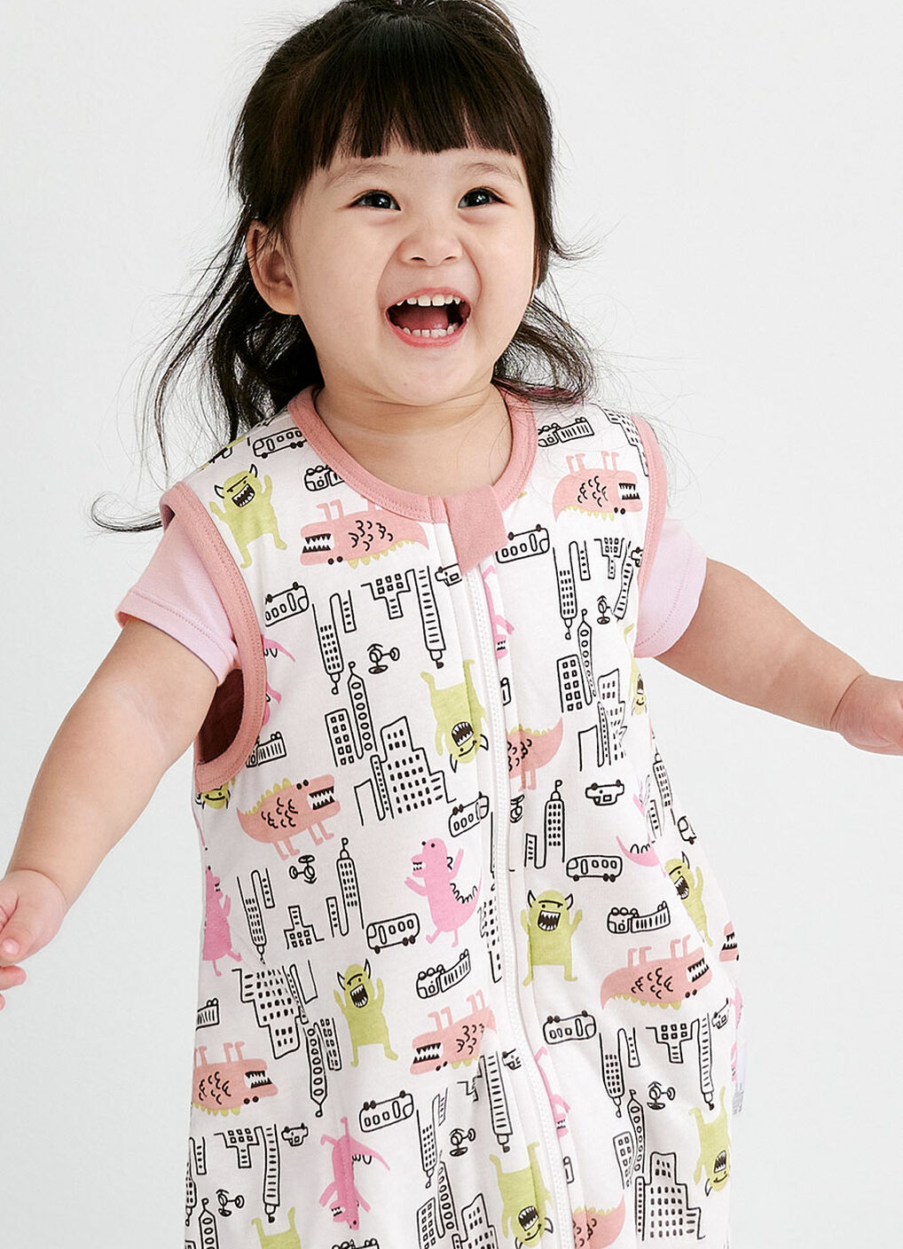 Lightweight Optimum Temp. Sleep Suit-Monster War, Pink, hi-res image number 2