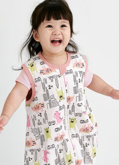 Lightweight Optimum Temp. Sleep Suit-Monster War, Pink, hi-res