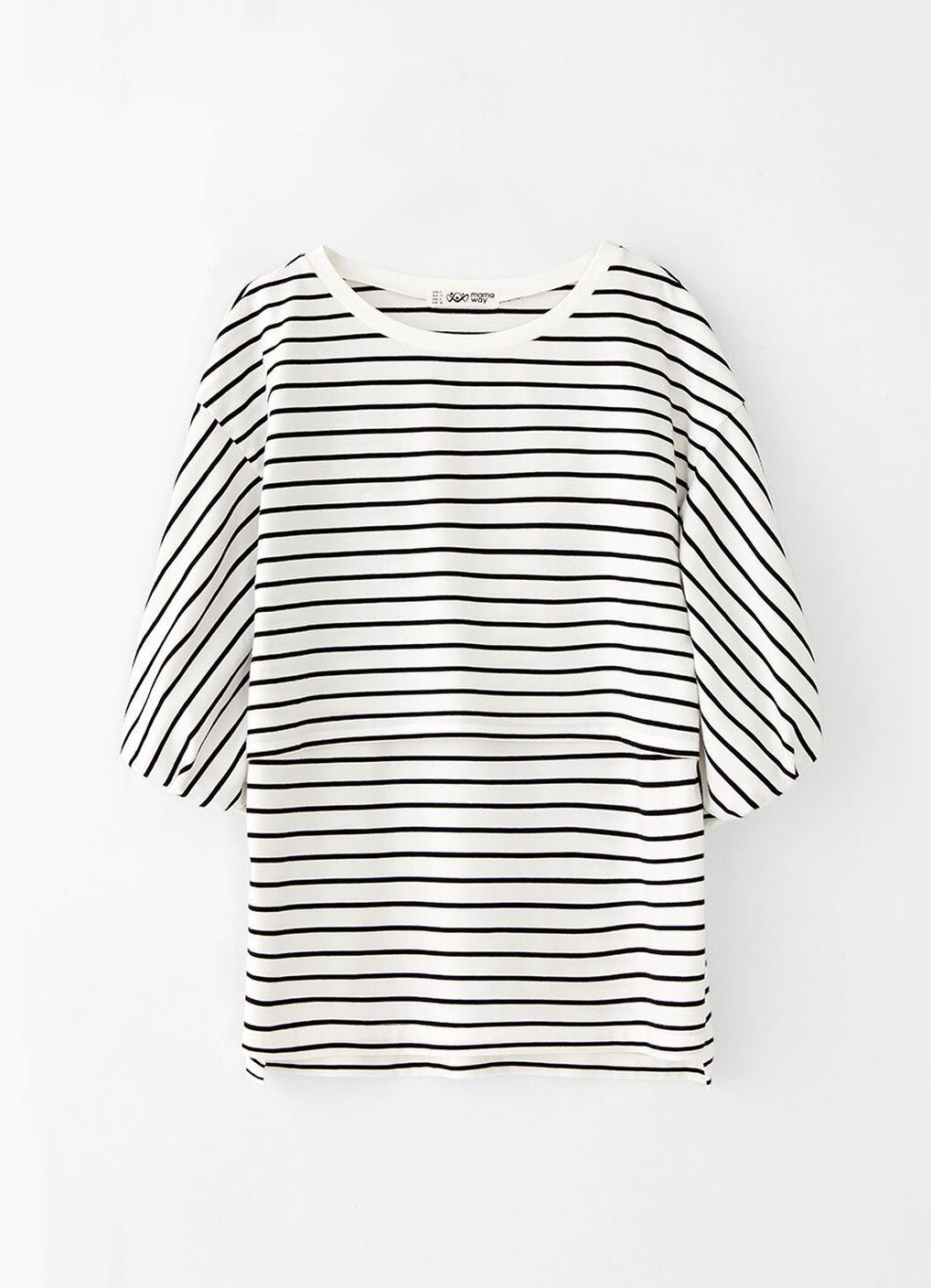 Striped Puff Sleeve Maternity & Nursing Top, White, hi-res image number 5