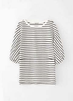 Striped Puff Sleeve Maternity & Nursing Top, White, hi-res