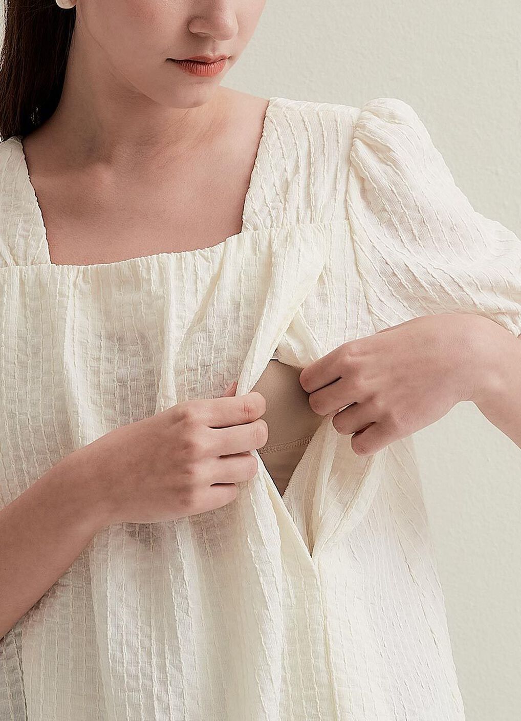 Square Collar Maternity & Nursing Top, Cream, hi-res image number 1