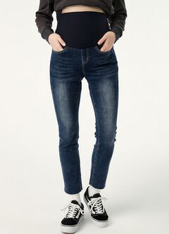 Raw Hem Maternity Slim Straight Jeans, Navy, hi-res