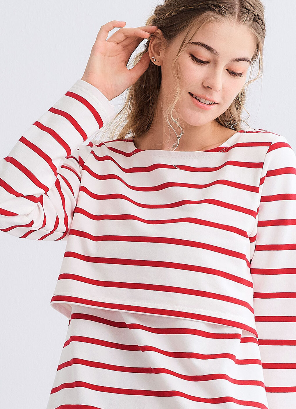 Striped Boat Neck Maternity & Nursing Top, Red, hi-res image number 5