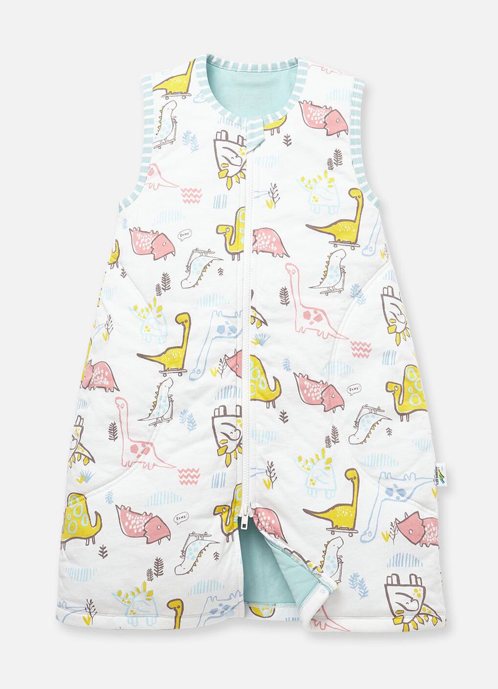 Lightweight Optimum Temp. Sleep Suit- Dinosaur, Sage Green, hi-res image number 0