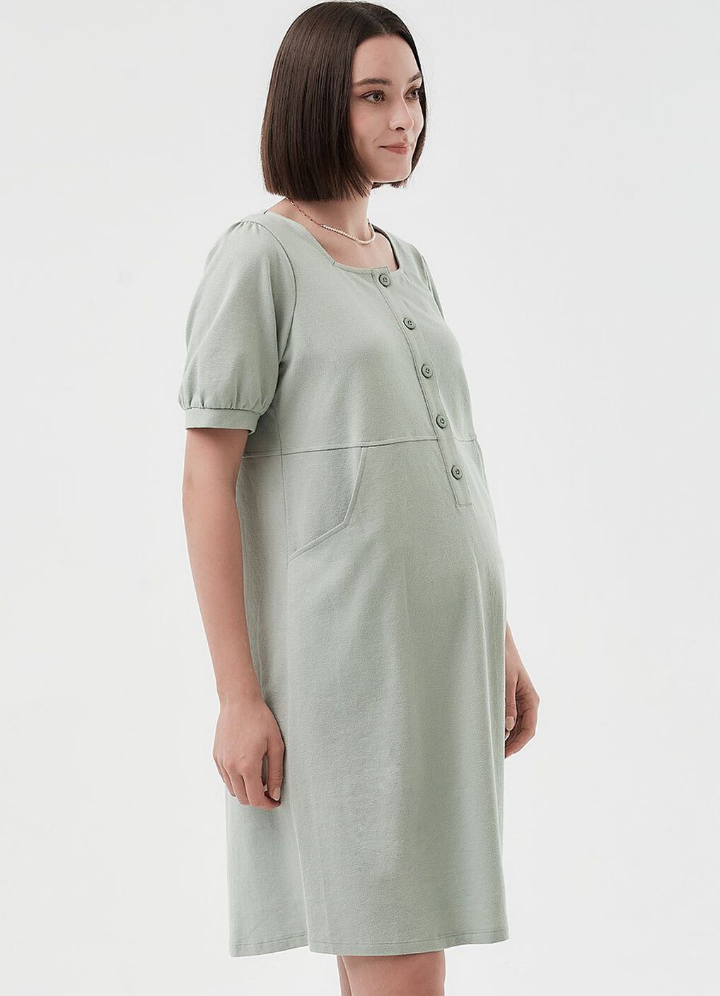 Buttoned Square Neck Maternity & Nursing Short Sleeve Dress, , hi-res image number 3
