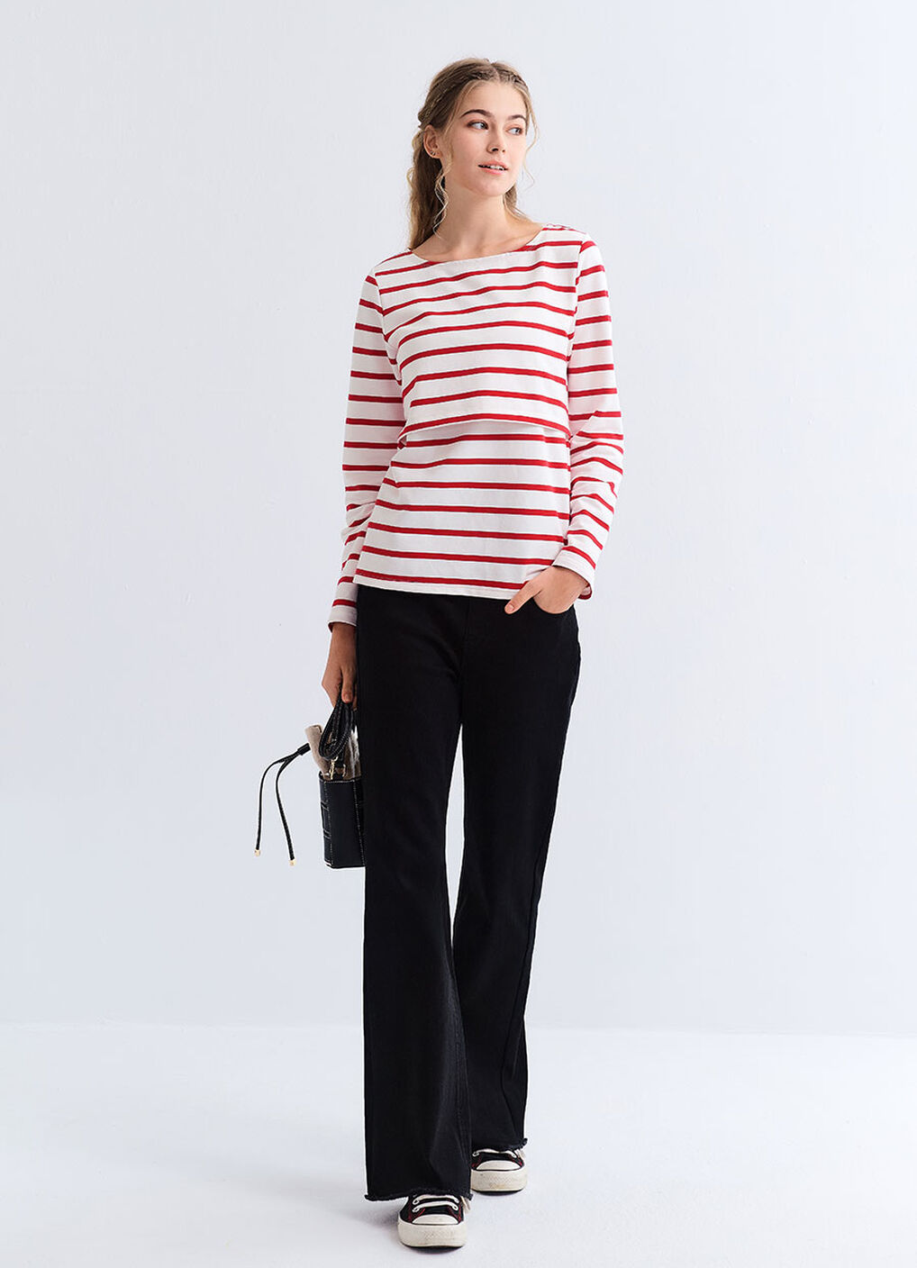 Striped Boat Neck Maternity & Nursing Top, Red, hi-res image number 1