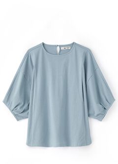 Lantern Sleeves Cotton M&N Top, Blue Grey, hi-res