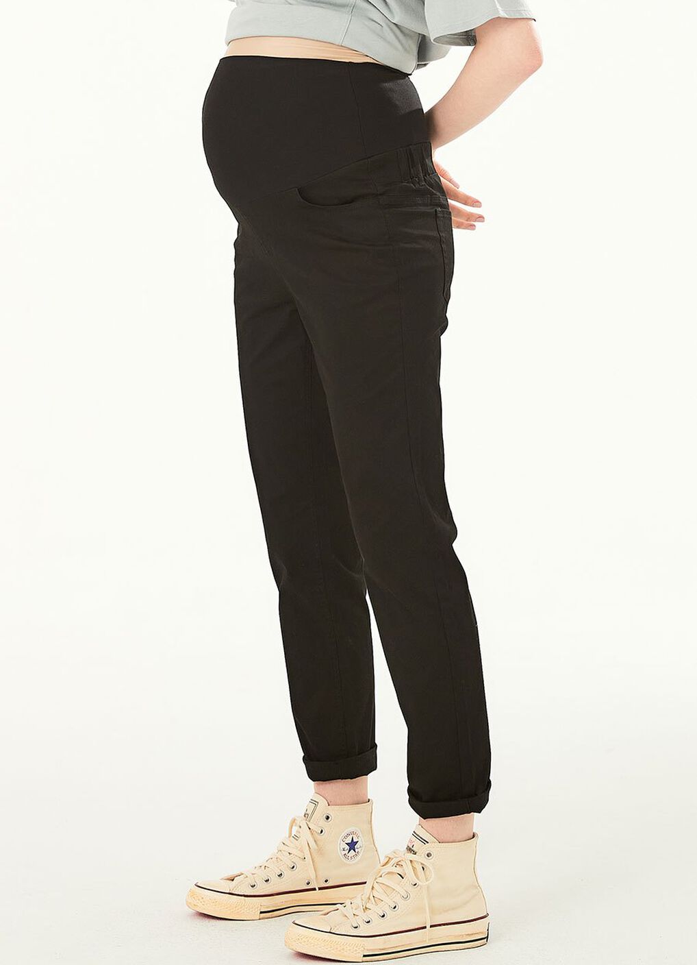 Cotton Maternity Slim Pants, Black, hi-res image number 2
