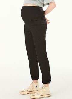 Cotton Maternity Slim Pants, Black, hi-res