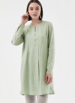 Half Button Round Neck Maternity & Nursing Long Top, Lime, hi-res