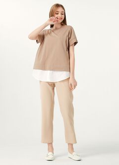 Cropped Maternity Slim Pants, Cream, hi-res