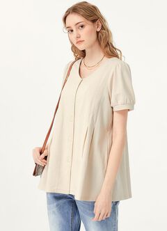 Puff Sleeves Button Down Maternity & Nursing Top, , hi-res
