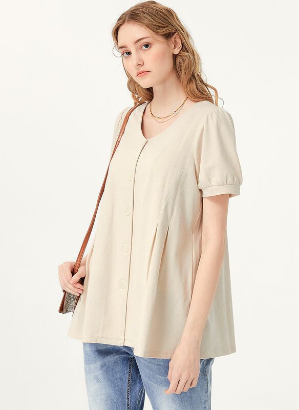 Puff Sleeves Button Down Maternity & Nursing Top