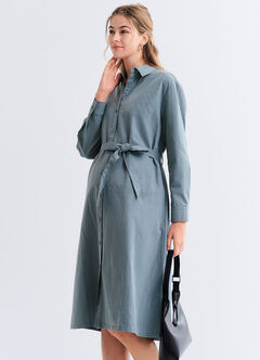 Elegant Belted Maternity & Nursing Shirt Dress, , hi-res