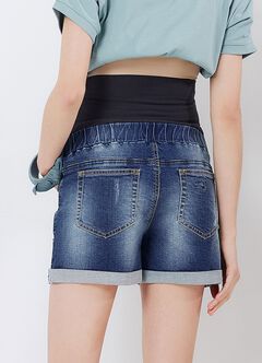 Maternity Ripped Denim Shorts, Navy, hi-res
