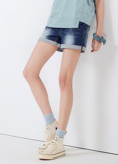 Maternity Ripped Denim Shorts, Navy, hi-res