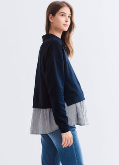 Skipper Collar 2 in 1 Maternity & Nursing Layered Jumper, Navy, hi-res