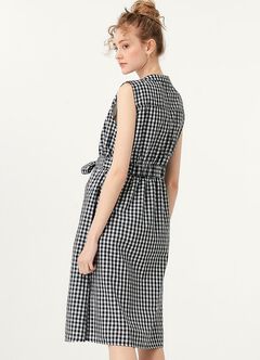 Button-through S/L Maternity & Nursing Dress, Black, hi-res